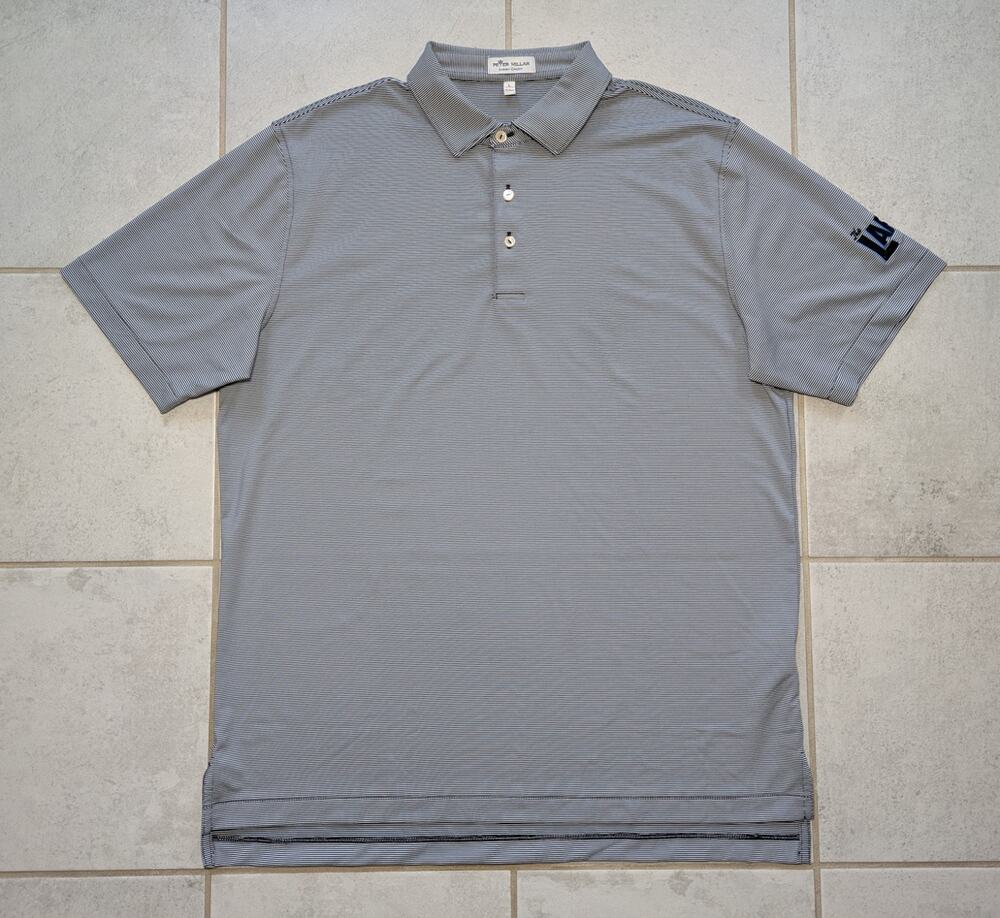 Peter Millar Men's Large Golf Polo Shirt Gray Short Sleeve Striped The Larry